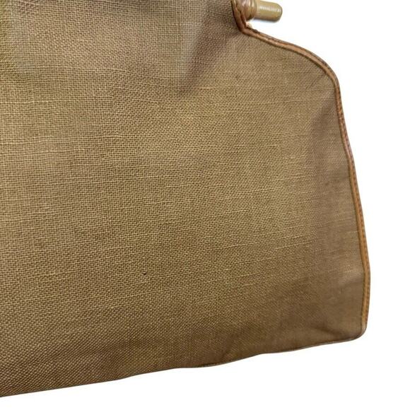 Fossil Vintage Wooden Handle Canvas Handbag Satchel Boho Purse Tan Brown Bag - Picture 3 of 14